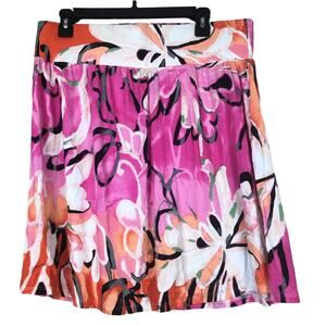 Lane Bryant Mini Skirt 14/ 16 Pink Orange Floral Preppy Tropical Smocked Beach
